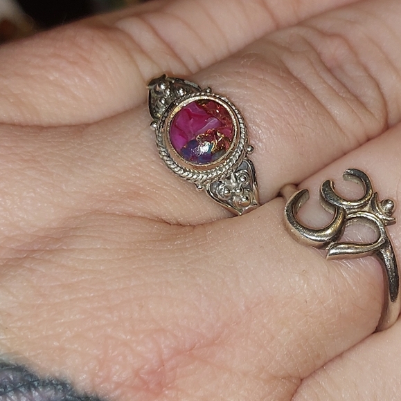 Pink Oyster Turquoise Sterling Silver Ring Size 7.75 - Picture 3 of 6